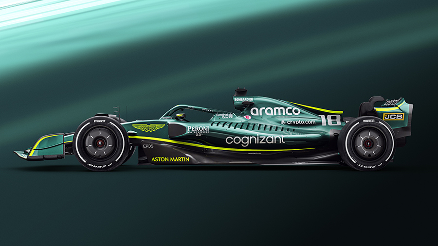 Linhas do AMR22 com as novas rodas aro 18 da F1