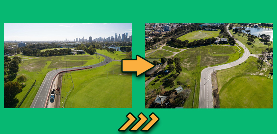 Evolução da reforma do circuito de Melbourne: curva 1 